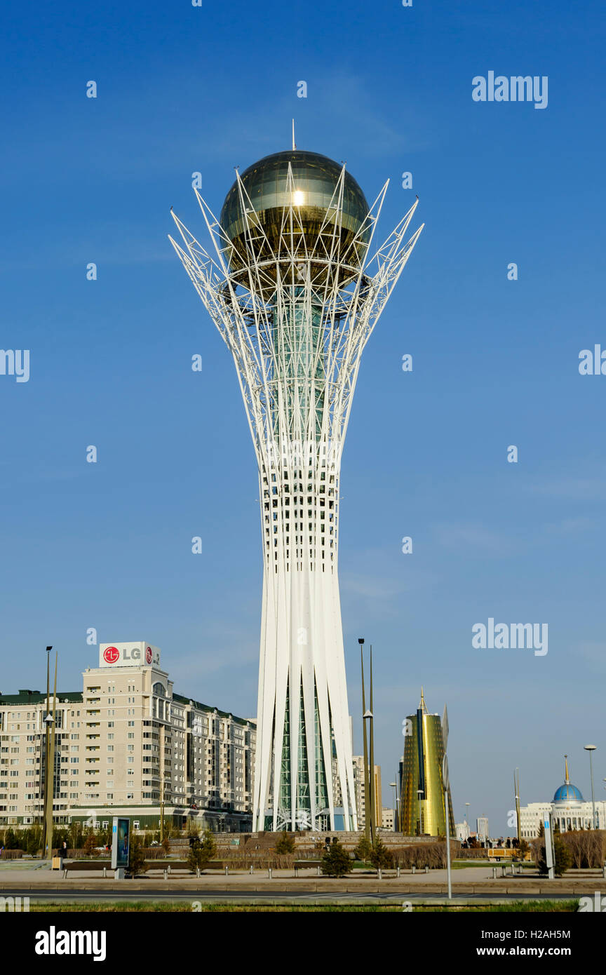 Bayterek, monument and observation tower, Astana, the capital of Kazakhstan. A popular tourist attraction and symbol of the city, city landmark Stock Photo