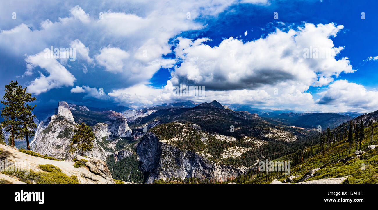 A Panorama photo from near Glacier Point in Yosemite National Park California USA Stock Photo