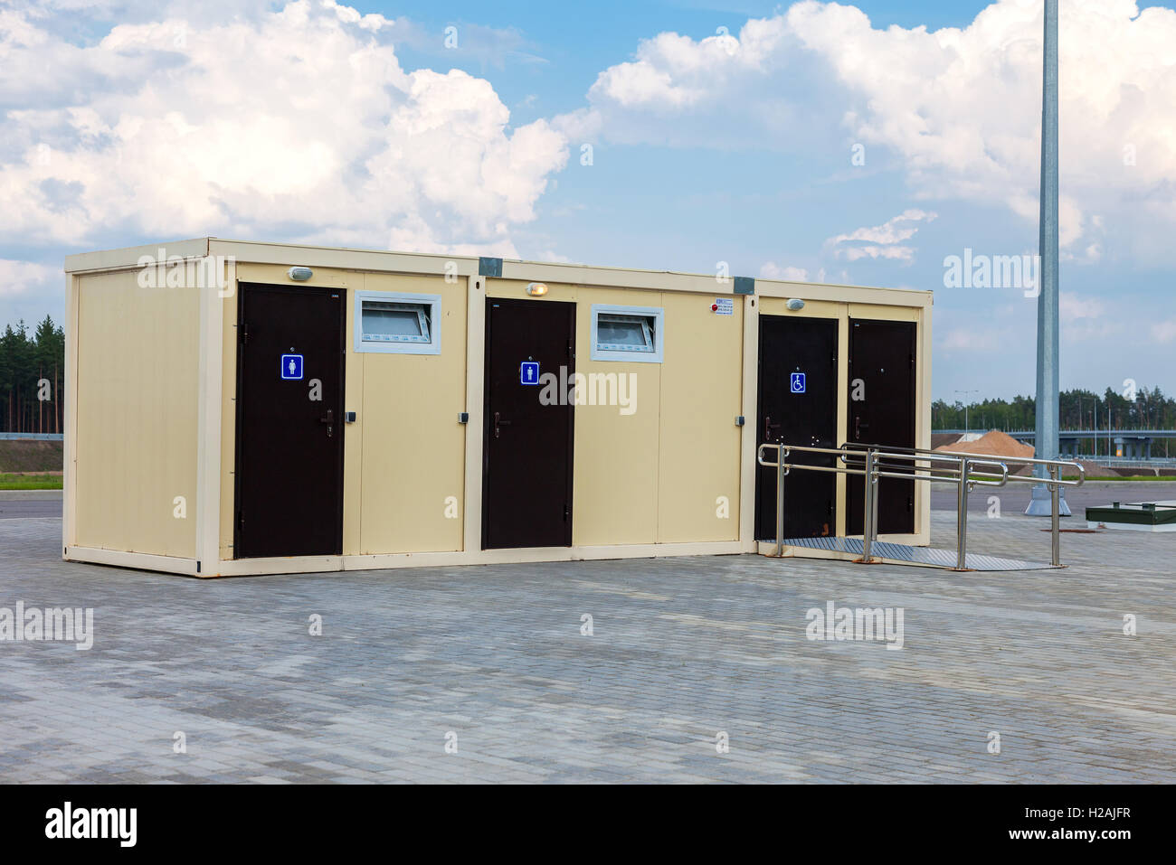 New modular public toilet stand on the pavement Stock Photo