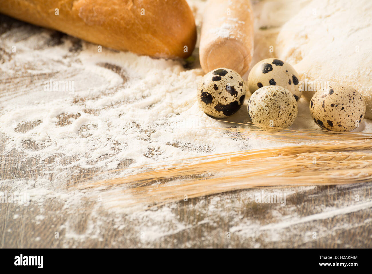 flour, eggs, white bread, wheat ears Stock Photo Alamy