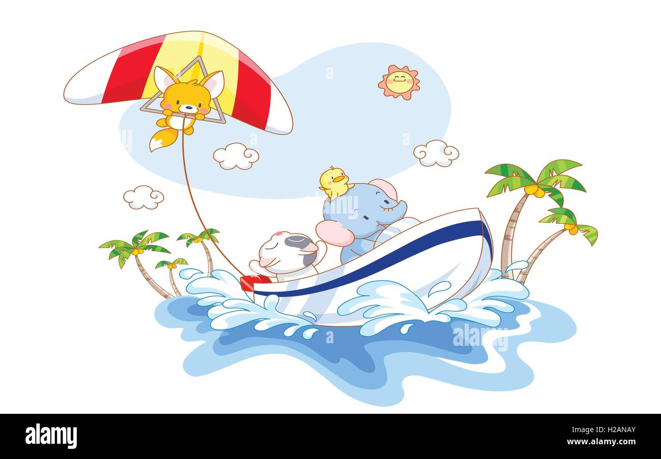 animals cartoon playing on the beach Stock Photo - Alamy
