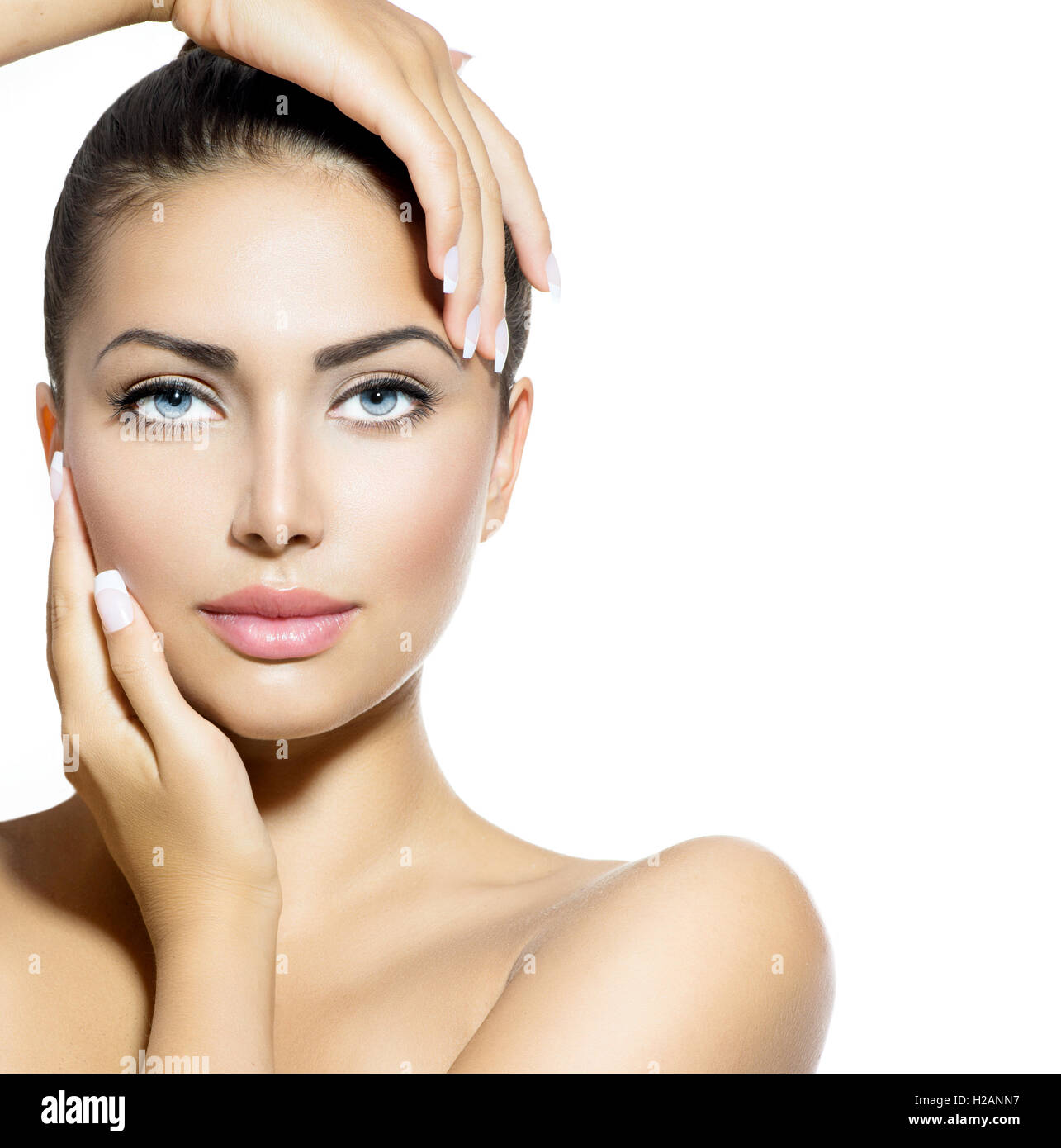 Beauty Portrait. Beautiful Spa Woman Touching her Face Stock Photo - Alamy