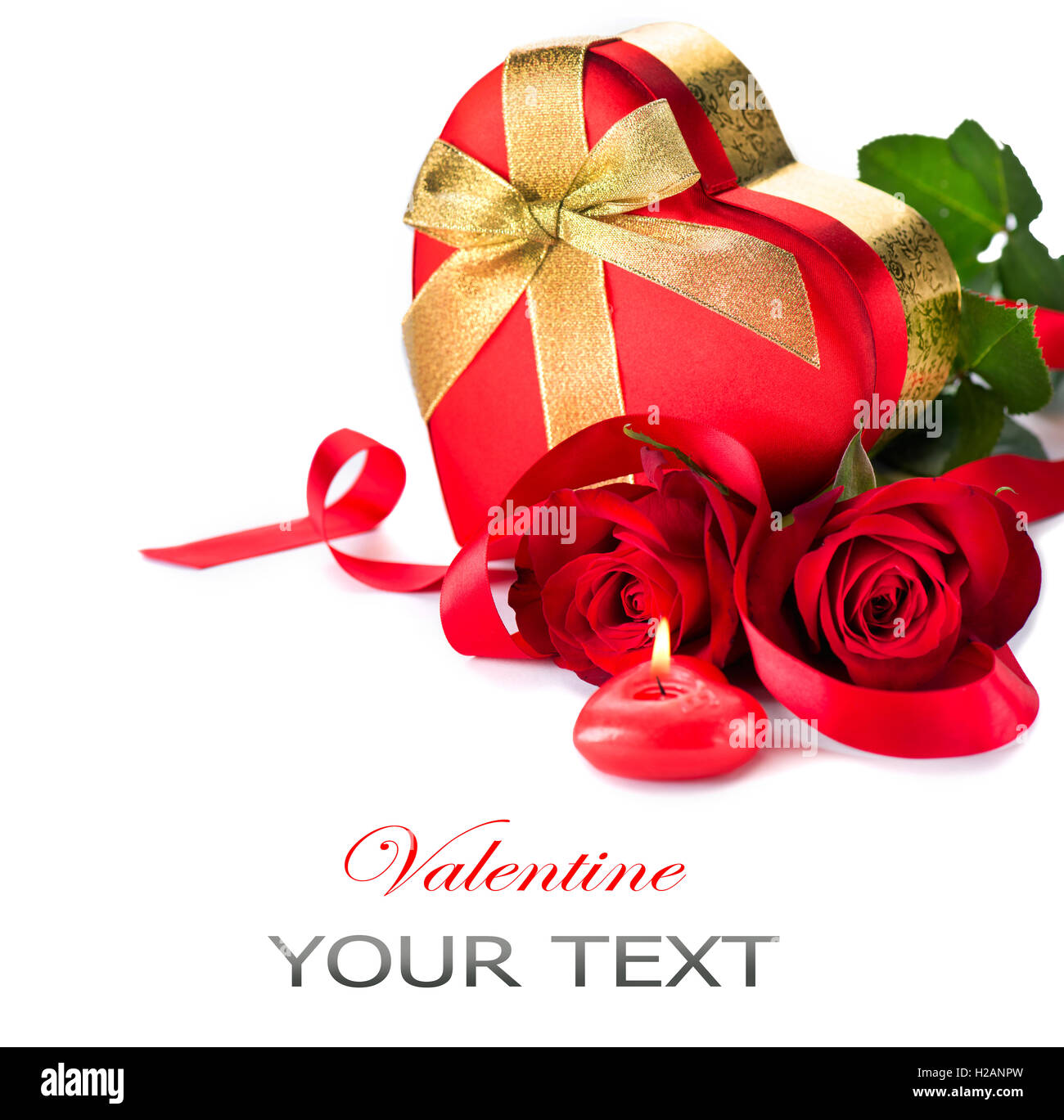 Valentine Heart Shape Gift Box and red roses bouquet Stock Photo - Alamy
