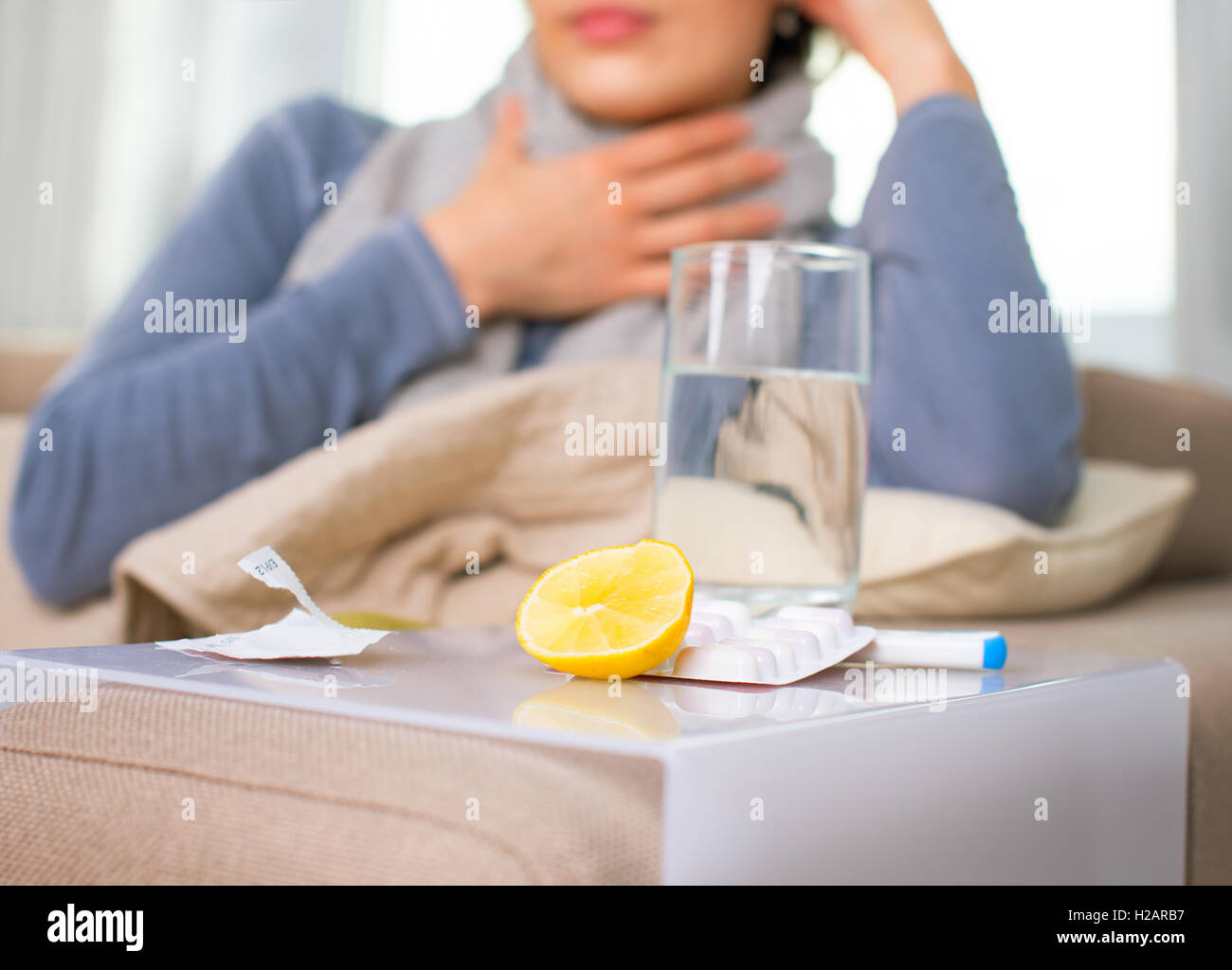 Sick Woman. Flu. Woman Caught Cold Stock Photo