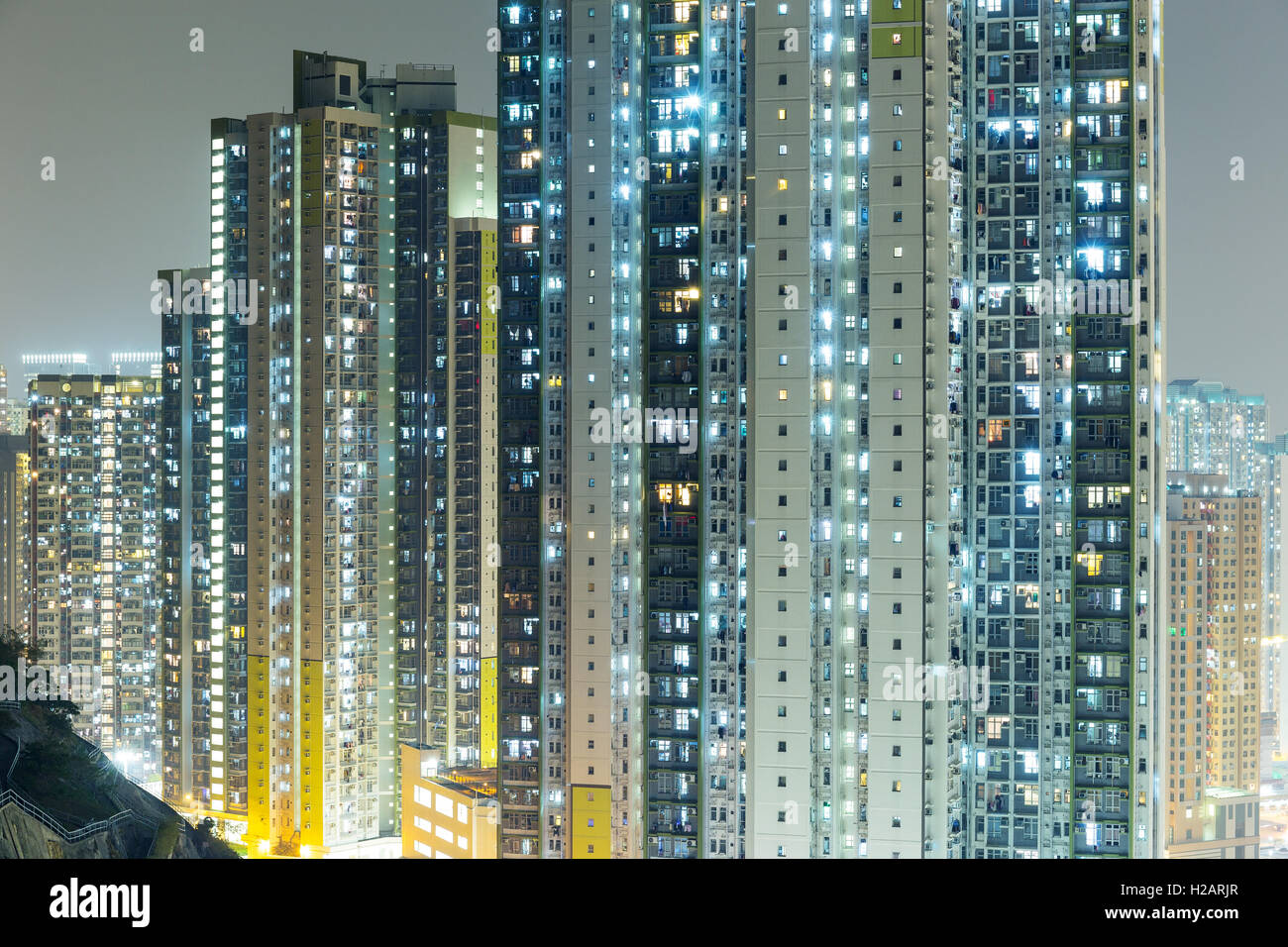 Public housing in Hong Kong at night Stock Photo - Alamy