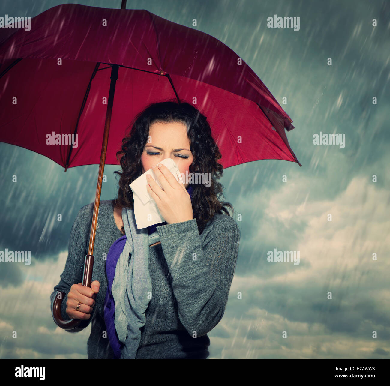 Woman umbrella wind rain hi-res stock photography and images - Alamy