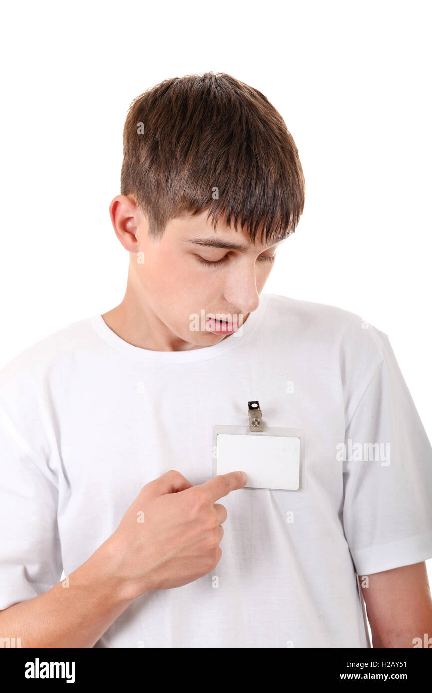 Teenager with Empty Badge Stock Photo - Alamy