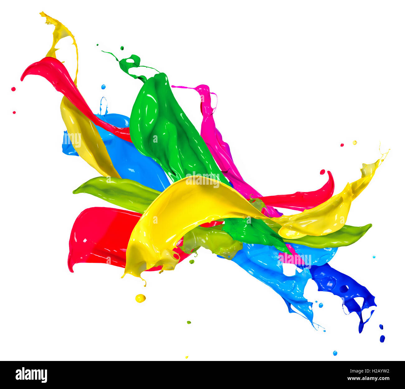 Colorful Paint Splashes Isolated on White. Abstract Splashing Stock Photo