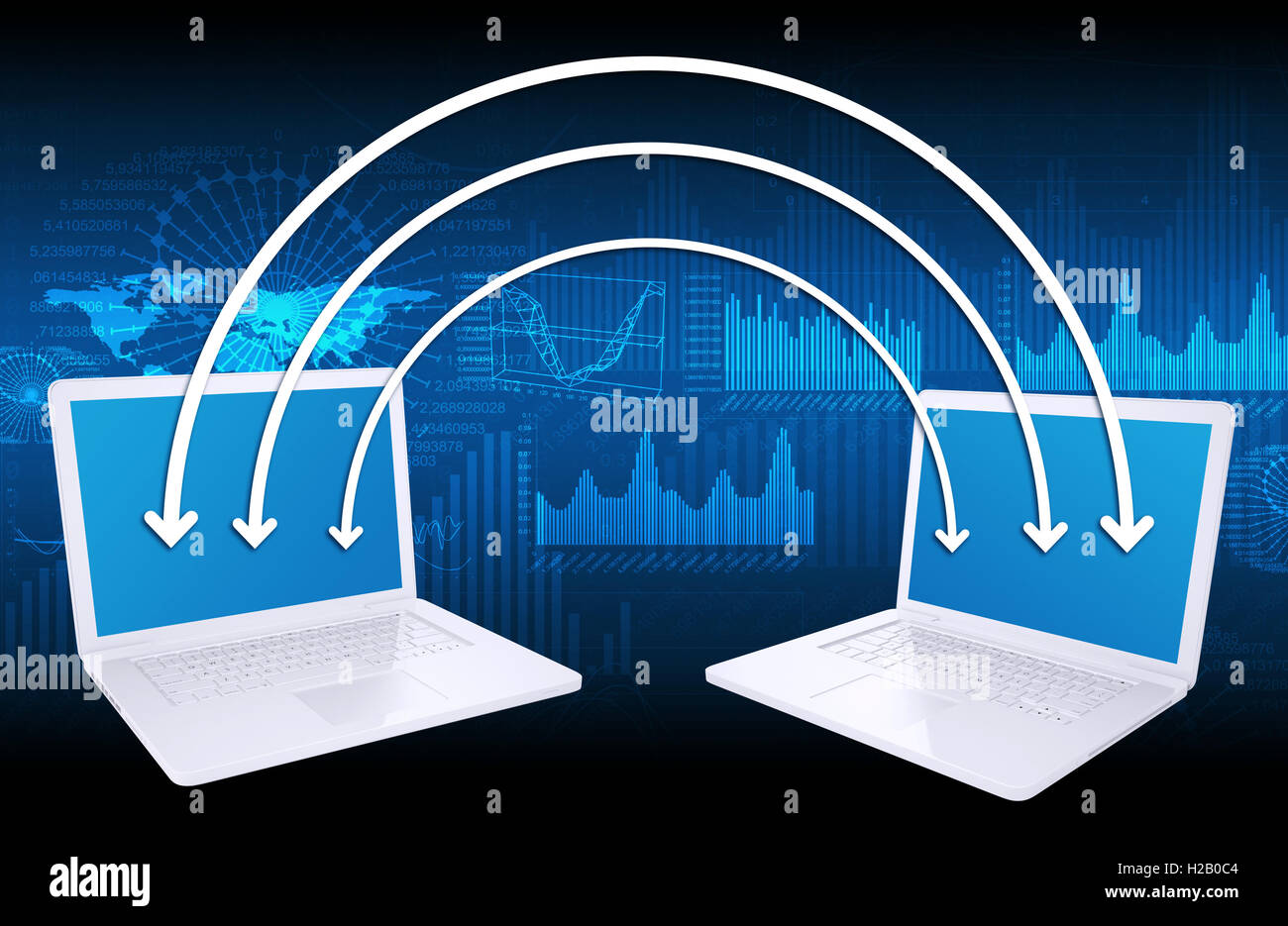 Two laptop and arrows Stock Photo - Alamy