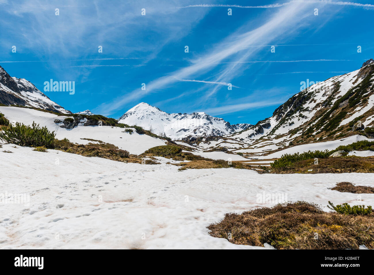 Mountain landscape with snow, Rohrmoos-Untertal, Schladming Tauern, Schladming, Styria, Austria Stock Photo
