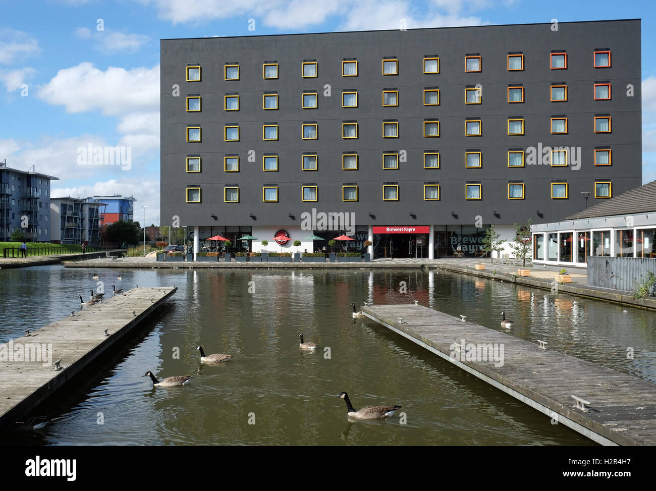 Walsall Canal terminus and Premier Inn in the centre of Walsall, UK Stock Photo
