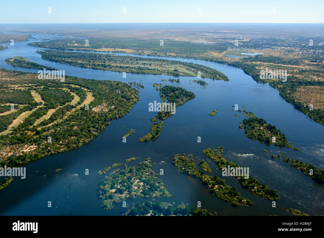 River landscape, Zambezi, islets, Zambia Stock Photo