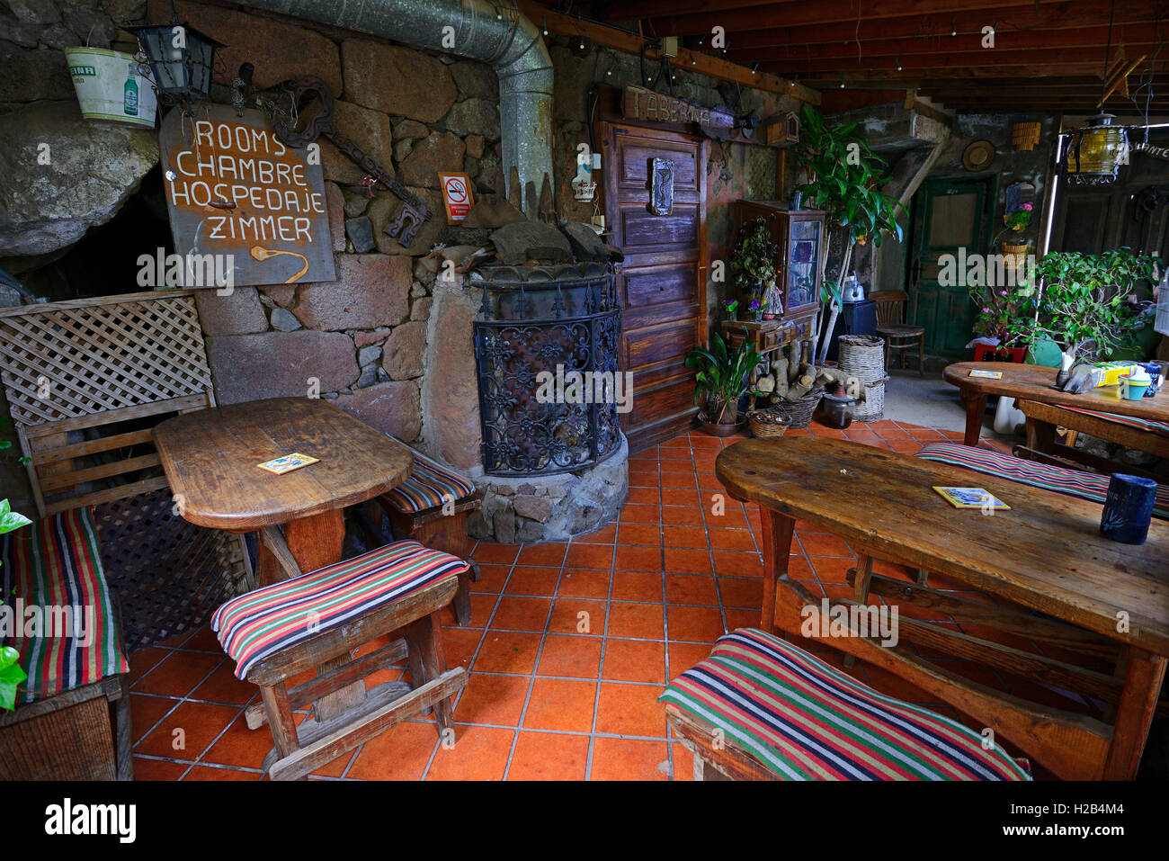 Typical local restaurant, remote mountain village, Masca, Teno Mountains, Tenerife, Canary Islands, Spain Stock Photo