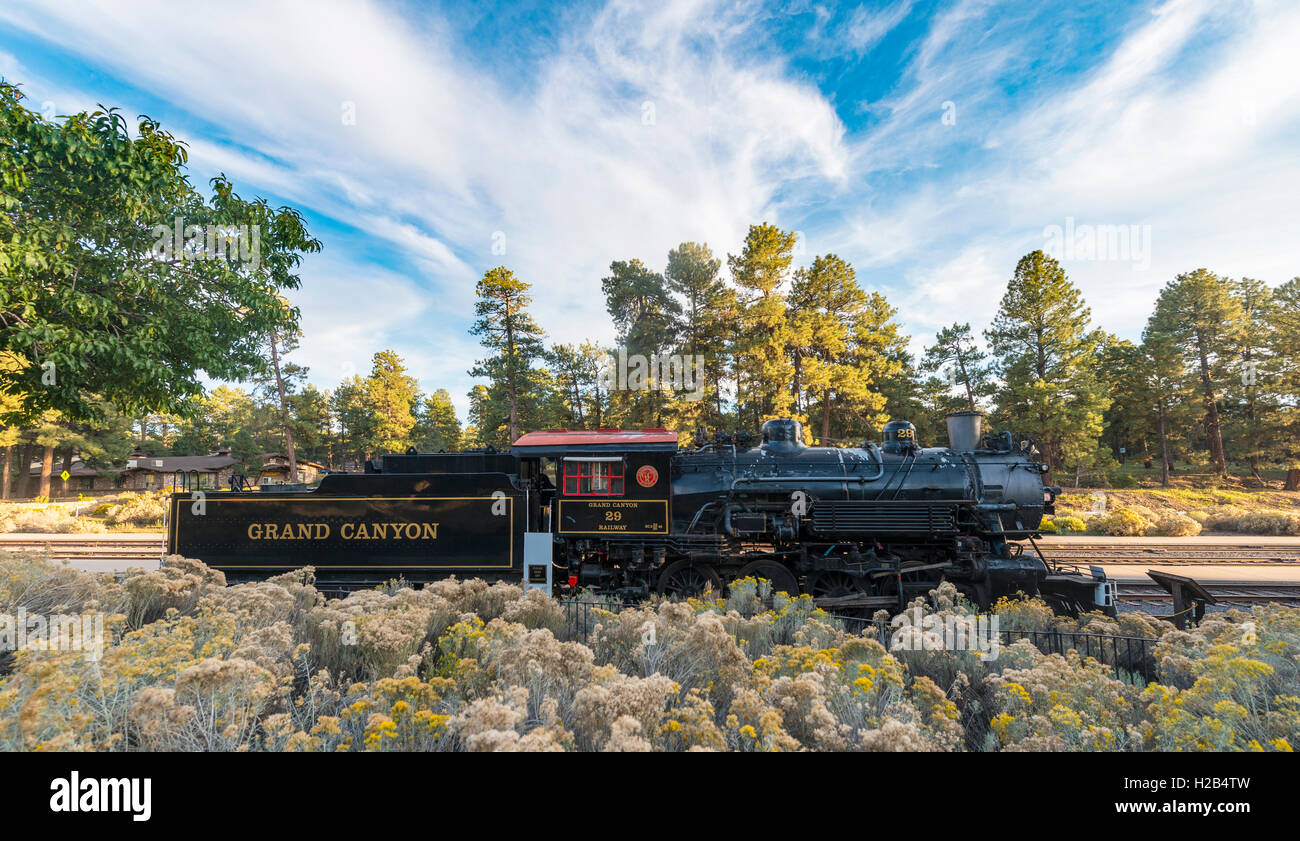 Grand Canyon historic steam train, South Rim, Grand Canyon National Park, Arizona, USA Stock Photo