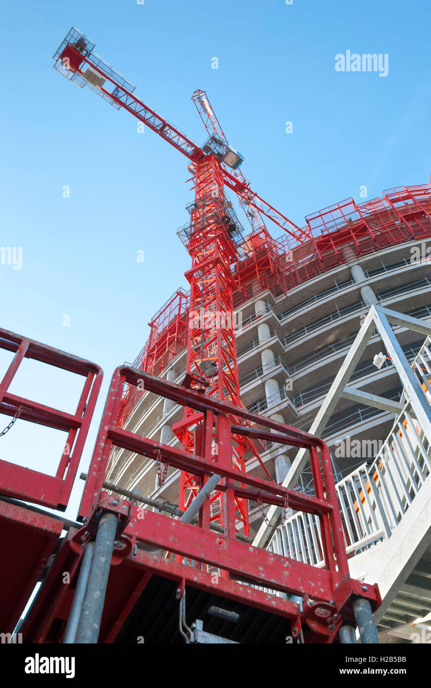 Business building under construction in Lyon, France with two cranes Stock Photo