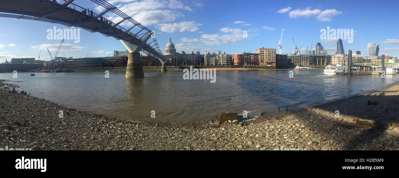 Thames Bankside next to the Millenium Bridge wide angle looking north
