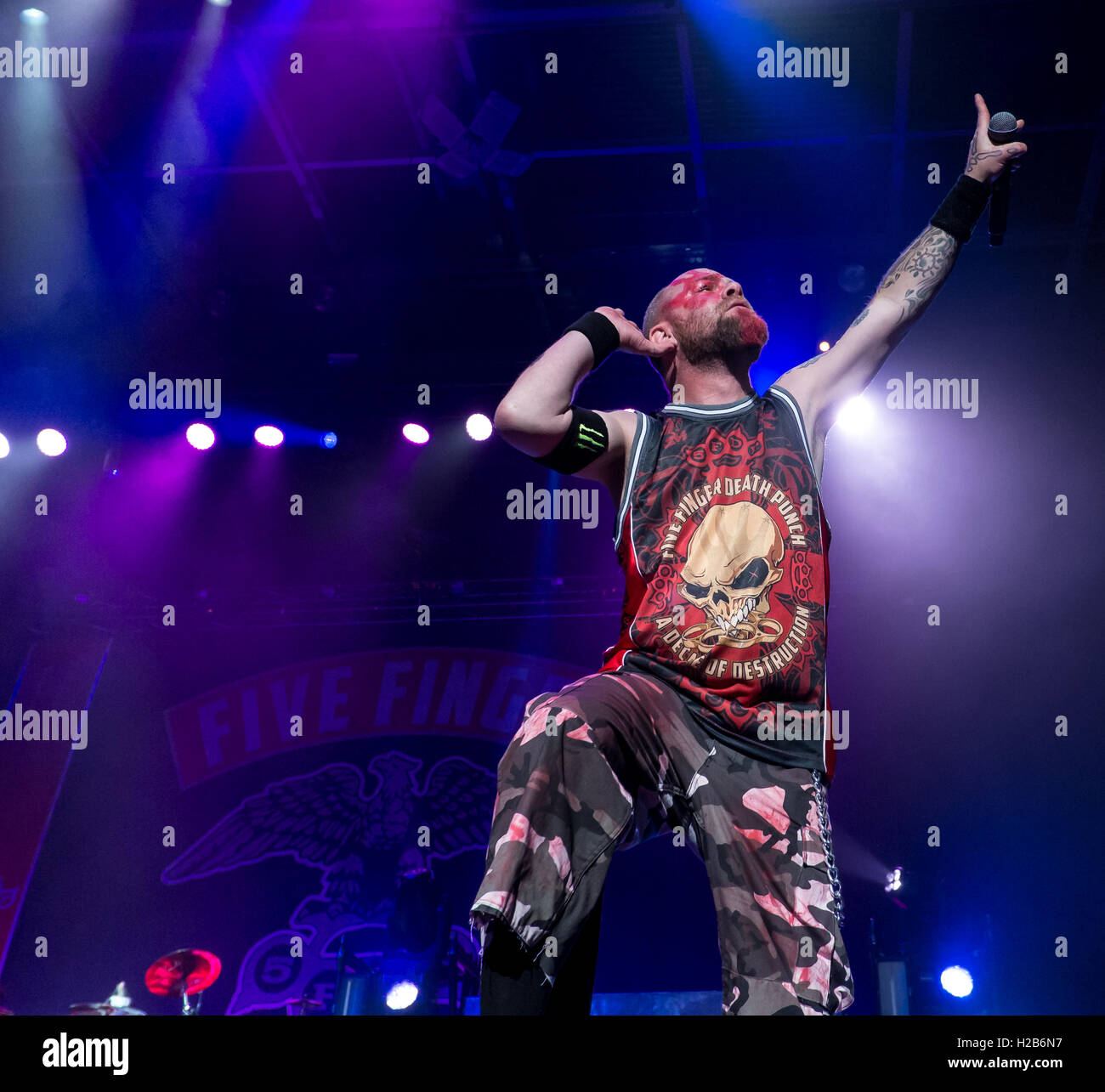 The American heavy metal rock band Five Finger Death Punch perform in 