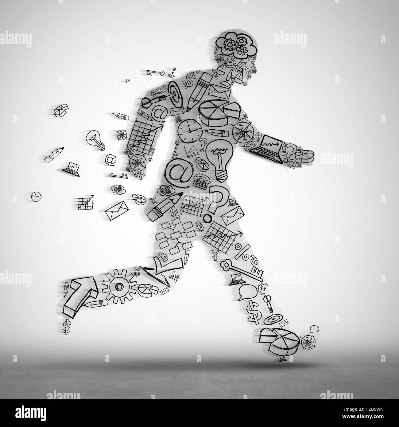 Business on the move concept as a group of corporate icons shaped as a businessman runner as a metaphor for forward career ambition or employee direction in a 3D illustration style. Stock Photo