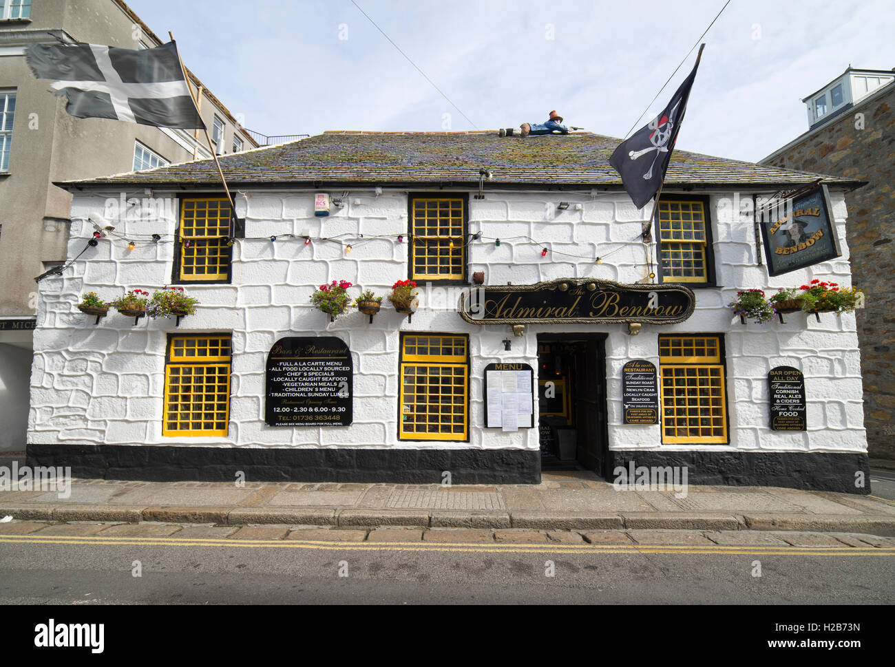 The Admiral Benbow pub and restaurant in Chapel street, Penzance Cornwall England. Stock Photo