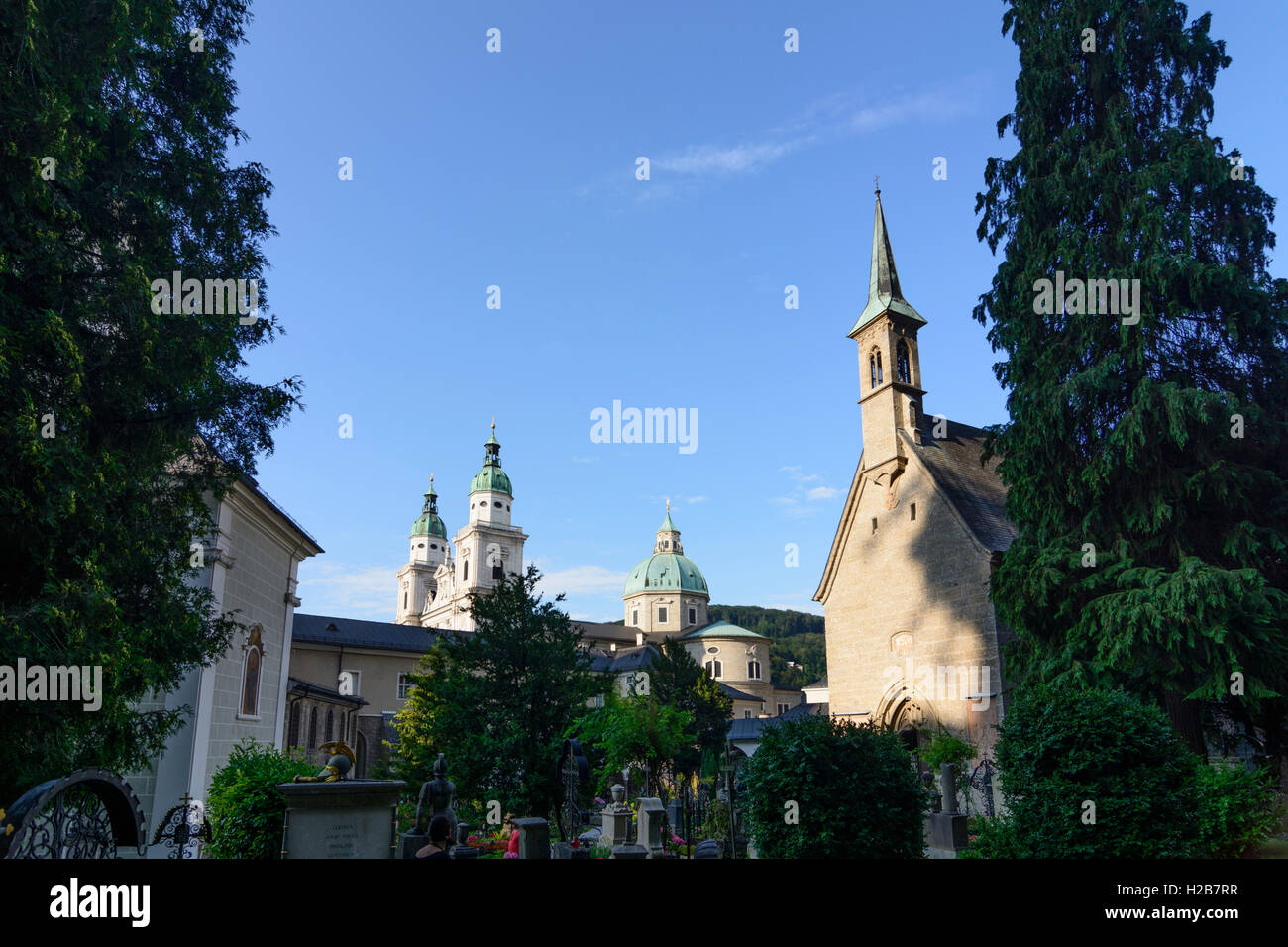 Salzburg: St Peter's Cemetery, cathedral (left), St Margaret's Chapel ...