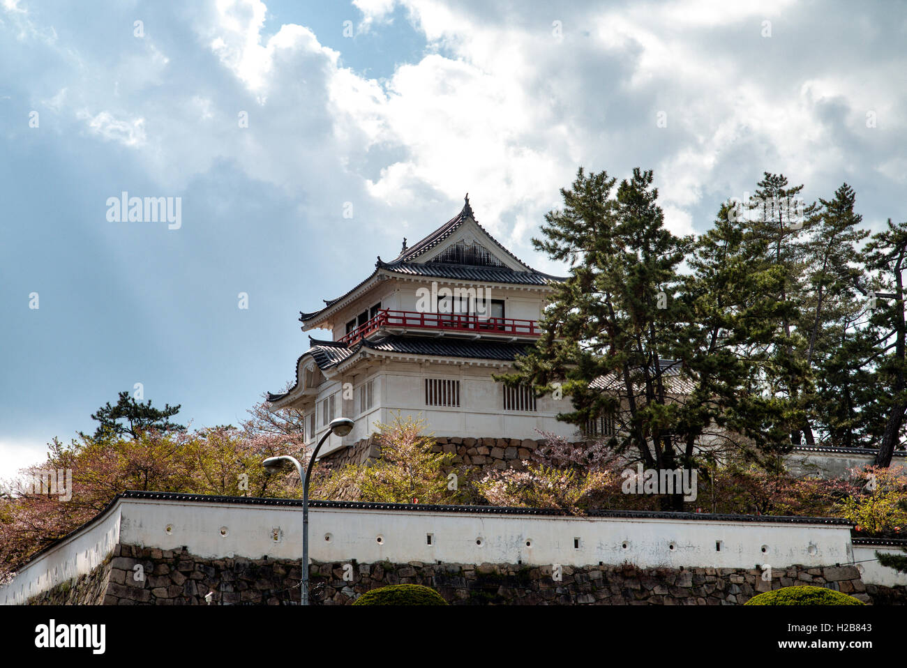 Fukuyama castle in Japan. The corner two story Tsukimi yagura, or 'moon-viewing' turret, located on the inner castle wall. Stock Photo