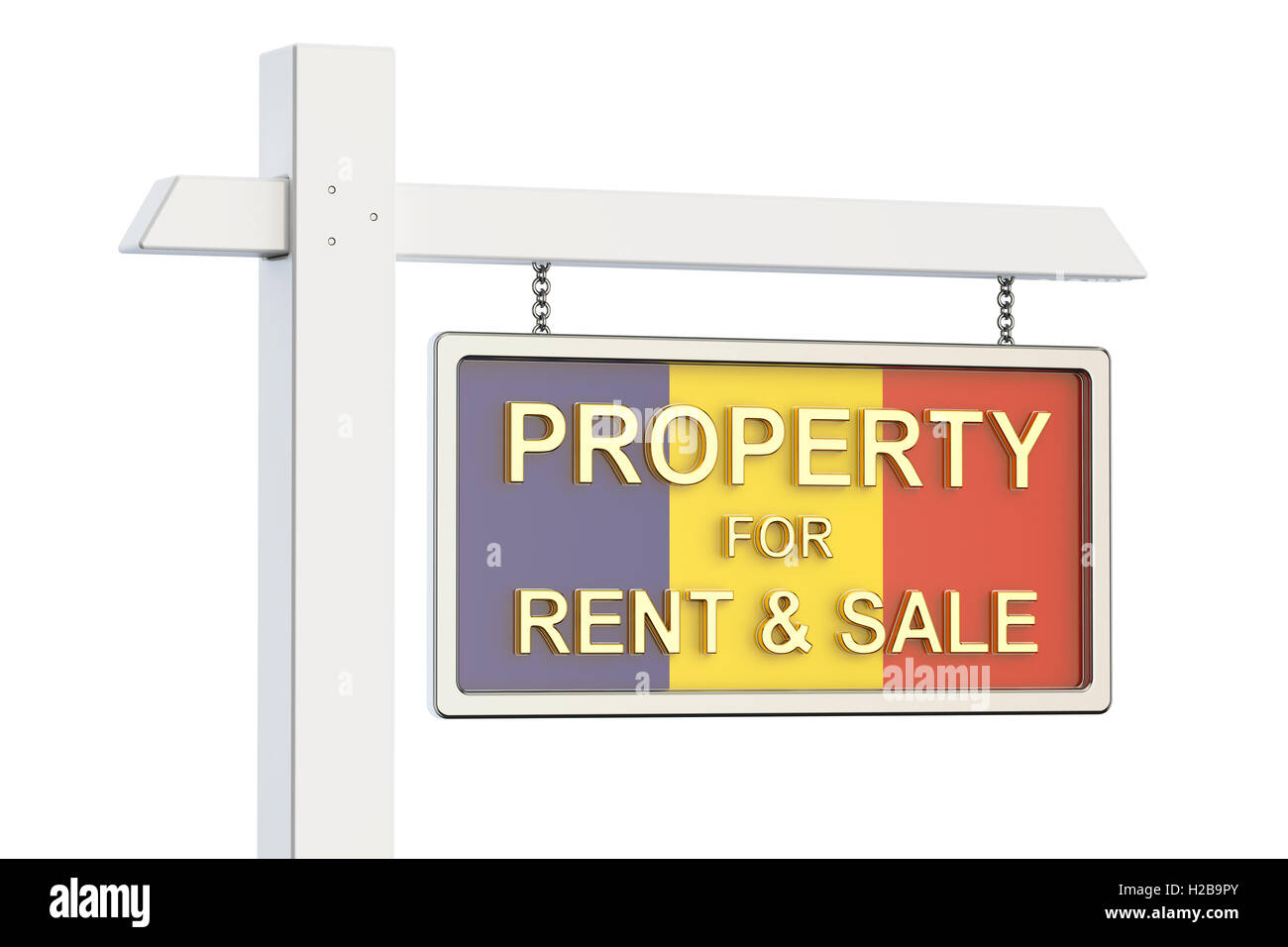 Property for sale and rent in Romania concept. Real Estate Sign, 3D
