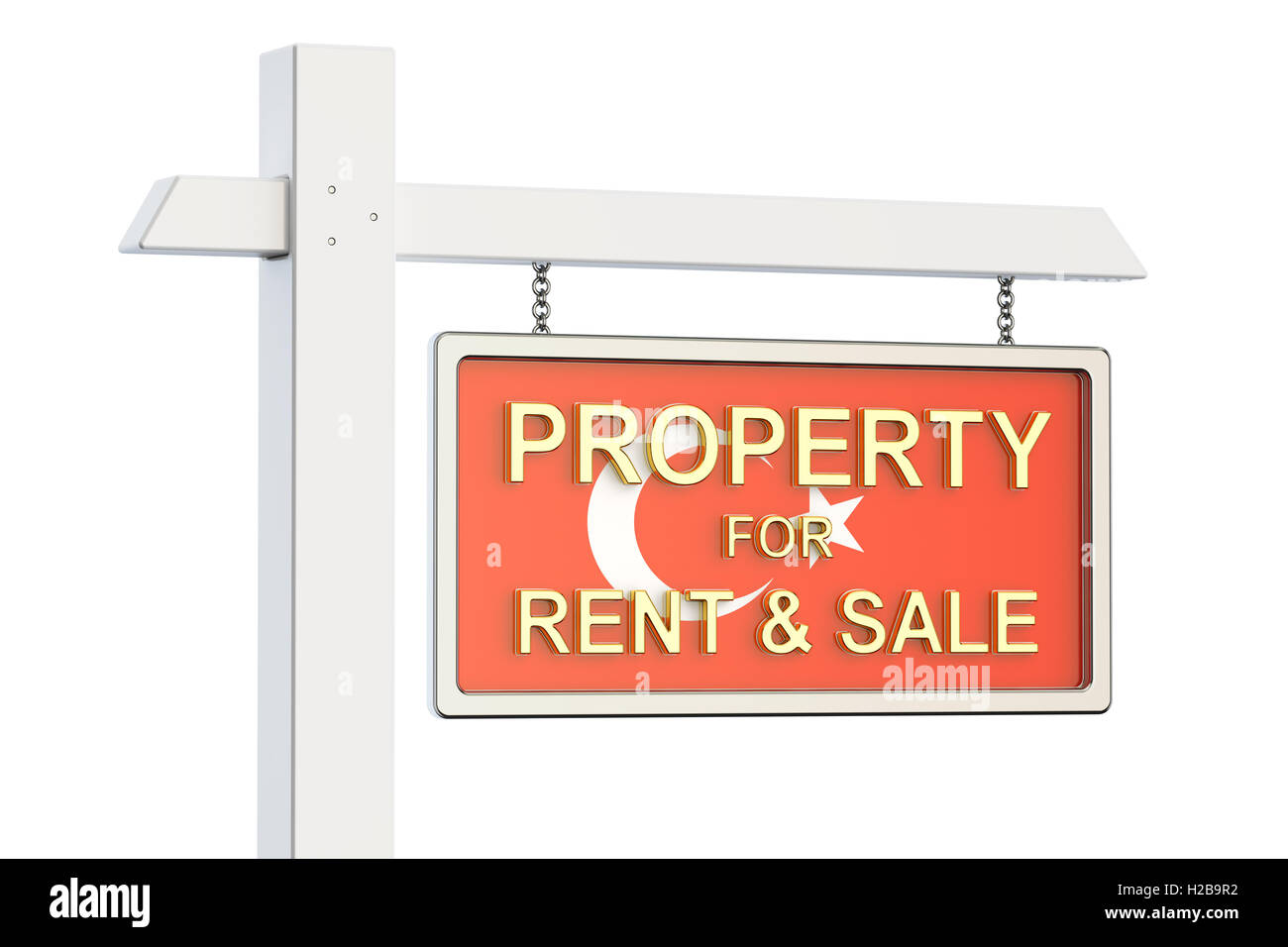 Property for sale and rent in Turkey concept. Real Estate Sign, 3D rendering isolated on white