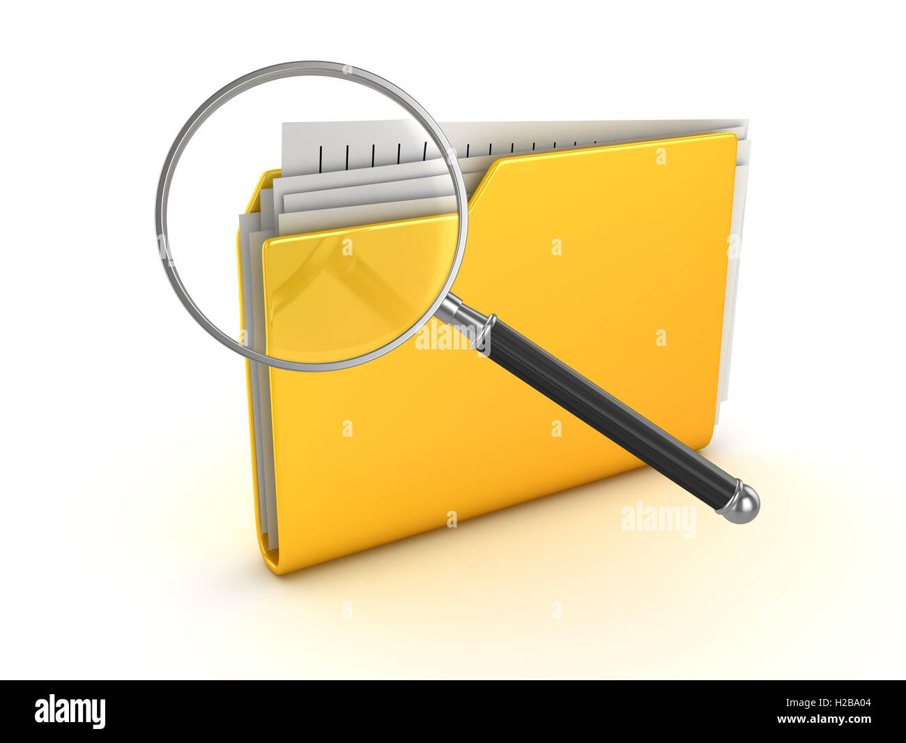 Yellow folder and magnify glass , This is a 3d rendered computer ...