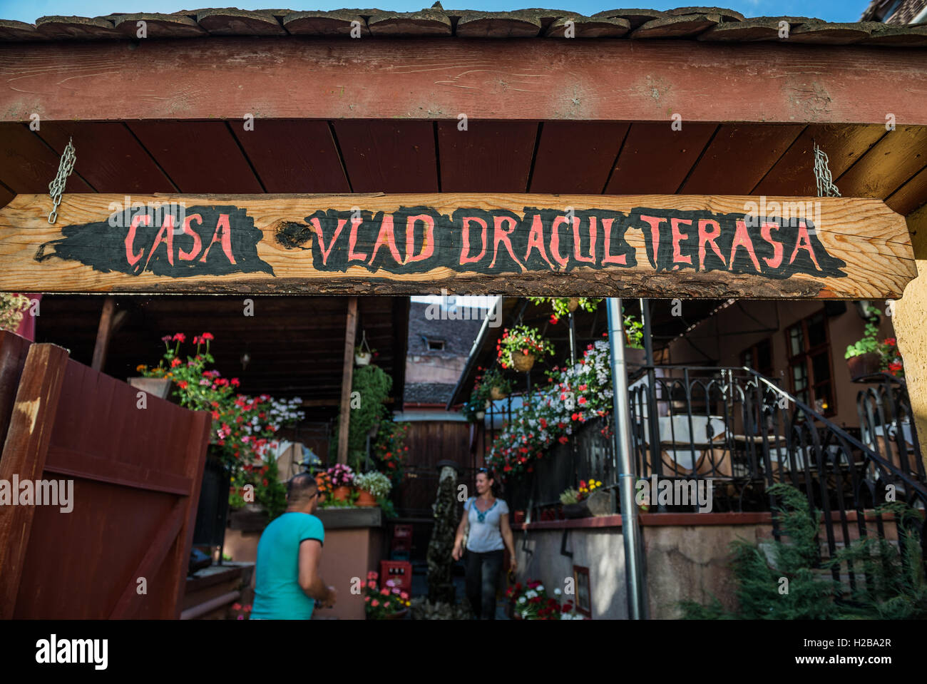 Casa Vlad Dracul restaurant in Historic Centre of Sighisoara city, Transylvania region in Romania Stock Photo