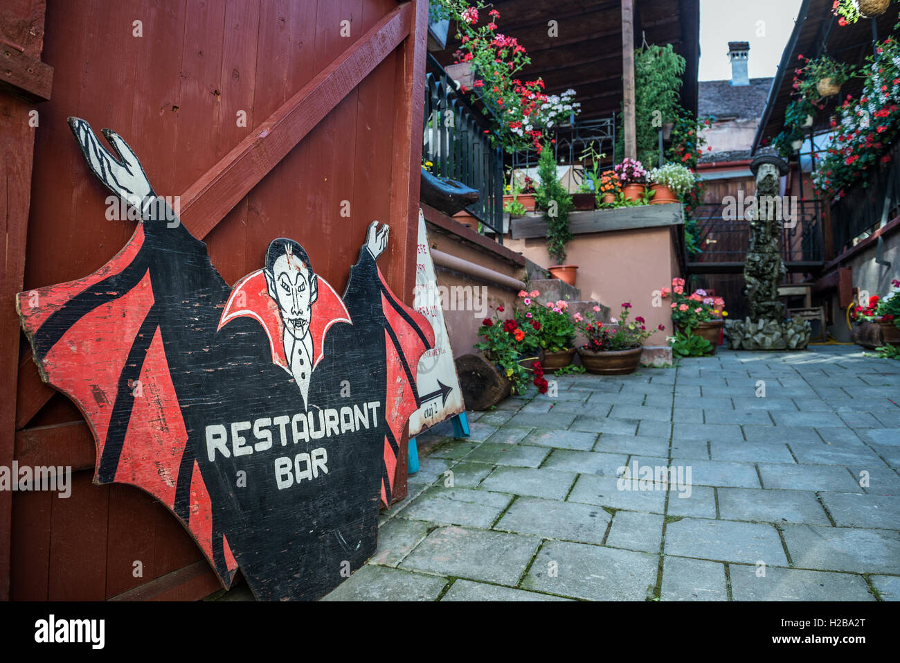 Casa Vlad Dracul restaurant in Historic Centre of Sighisoara city, Transylvania region in Romania Stock Photo