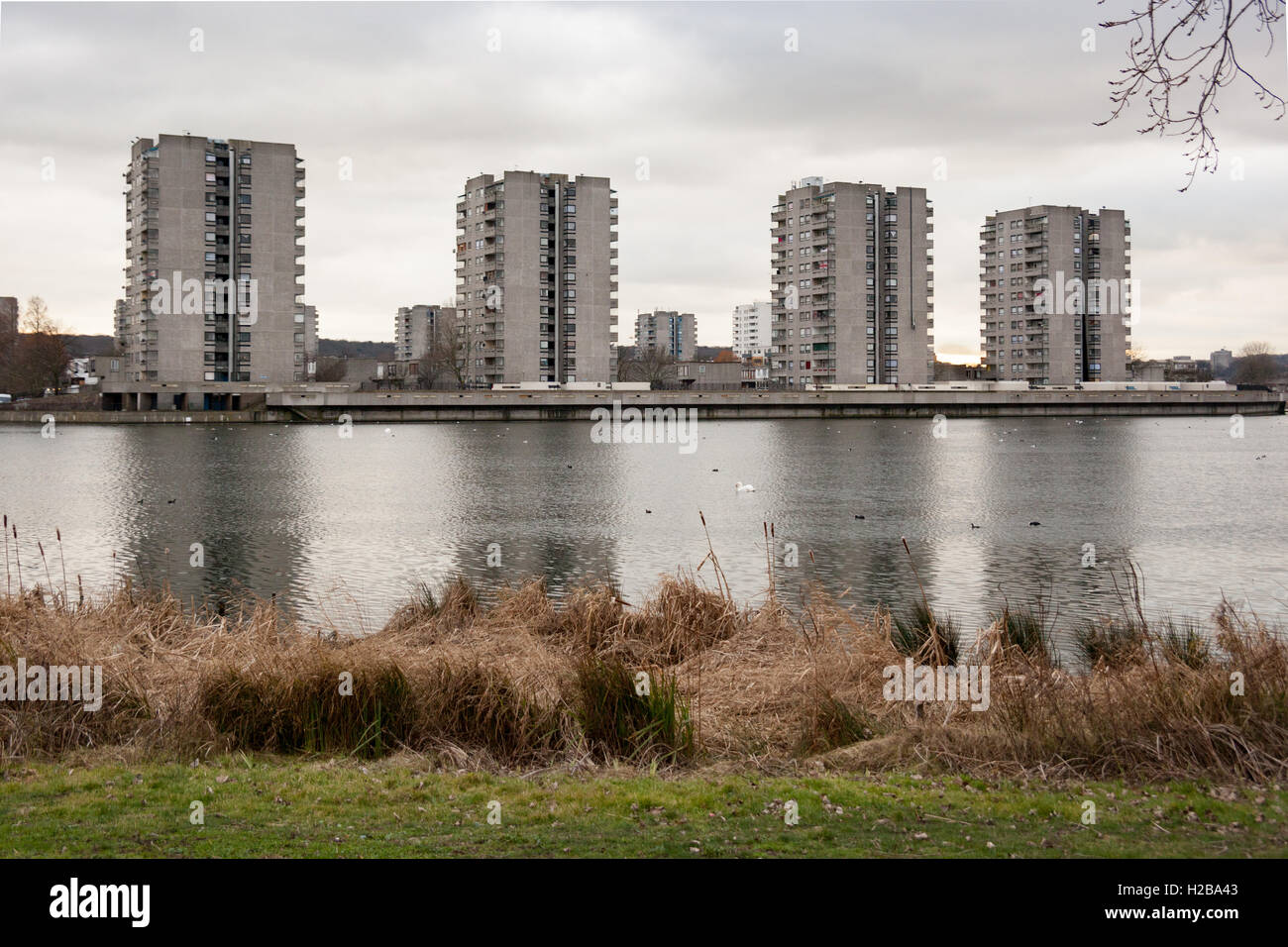 View over Southmere lake Thamesmead London Stock Photo Alamy