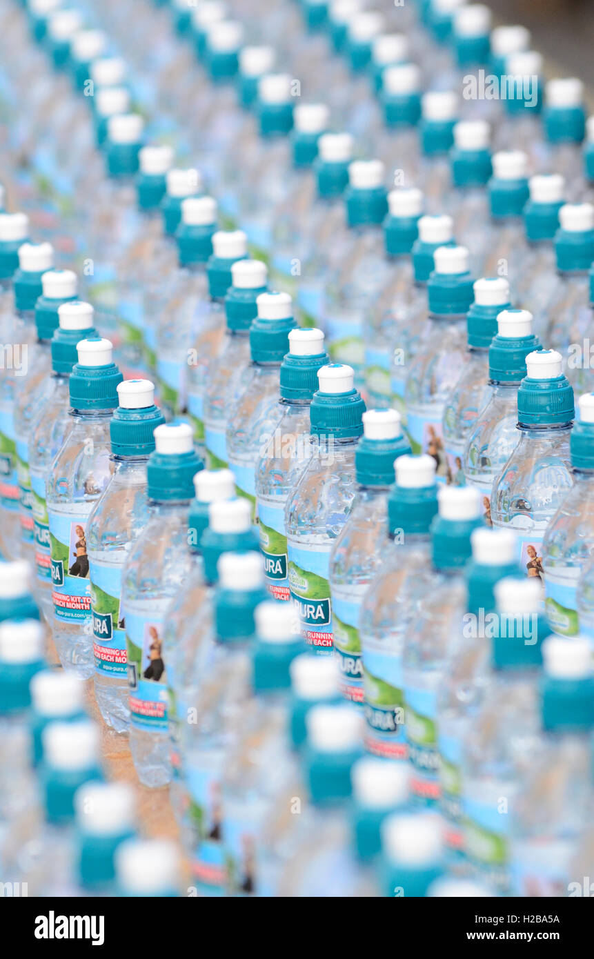 Water Bottles on a race day Stock Photo