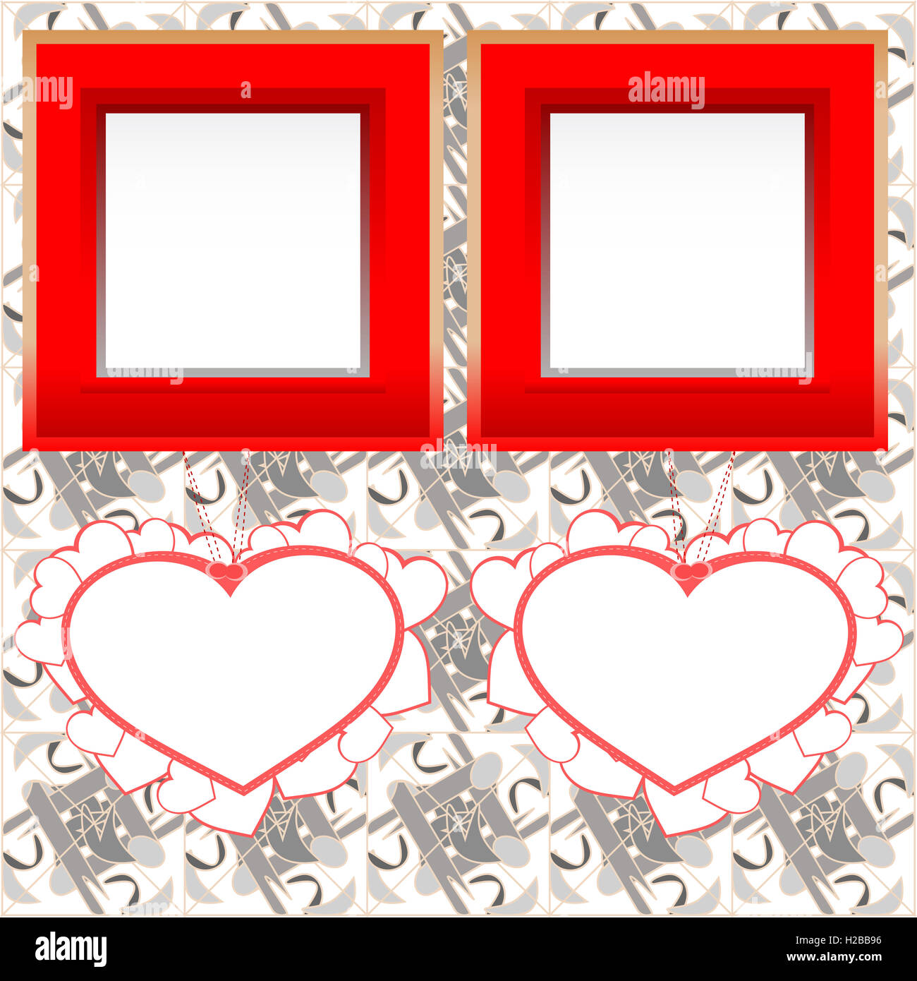 two blank instant photo frames with heart shapes on wood Stock Photo ...