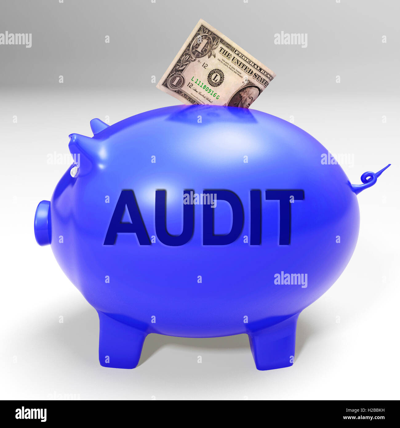 Audit Piggy Bank Means Auditing Inspecting And Finances Stock Photo Alamy