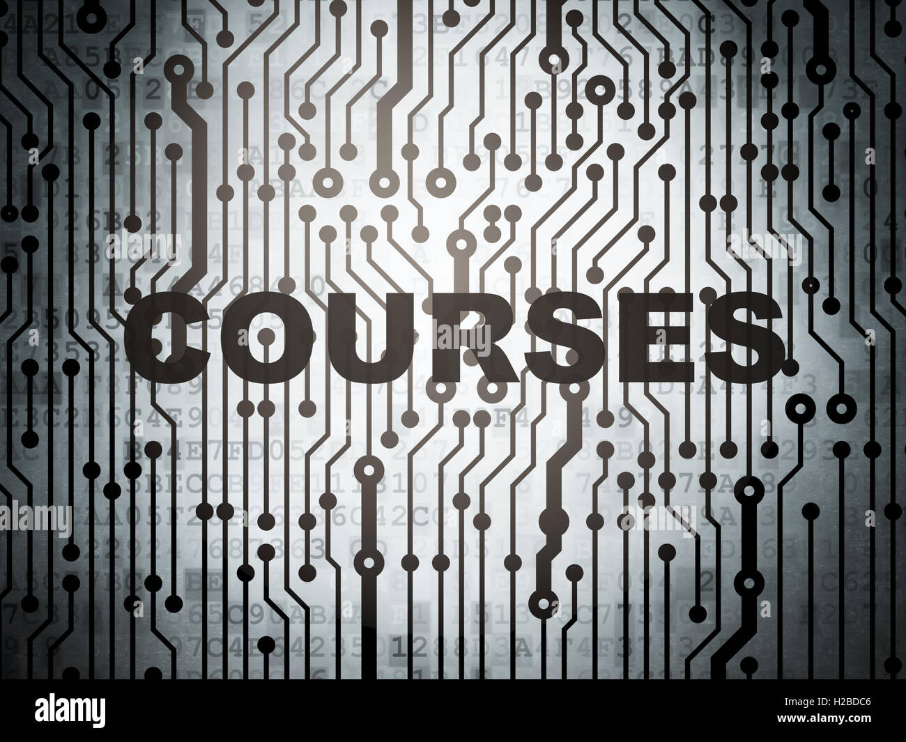 Education concept circuit board with Courses Stock Photo Alamy