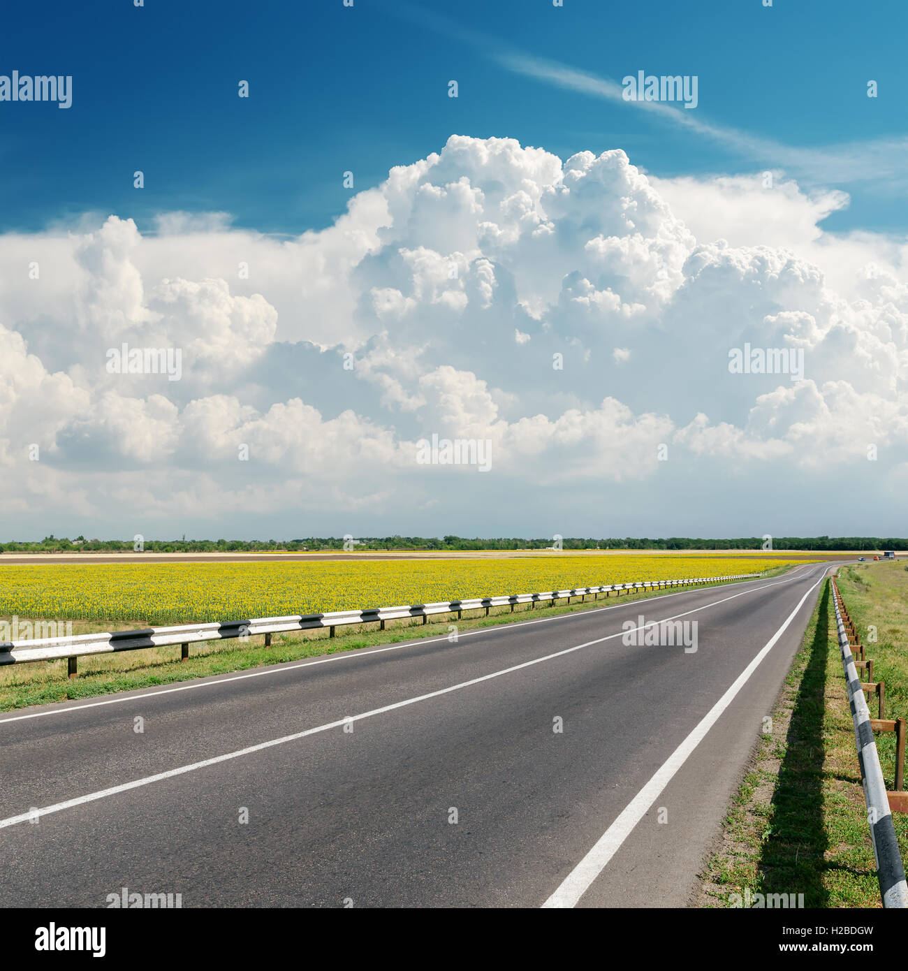 asphalt road goes to cloudy horizon Stock Photo - Alamy