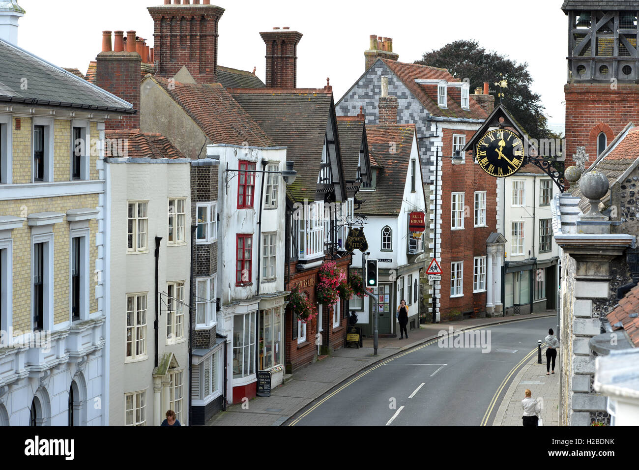 Historic buildings in Lewes High Street, East Sussex Stock Photo