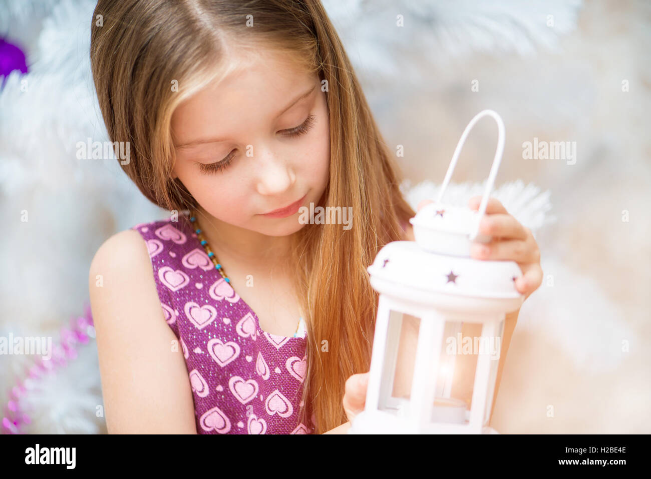 girl with a lantern Stock Photo