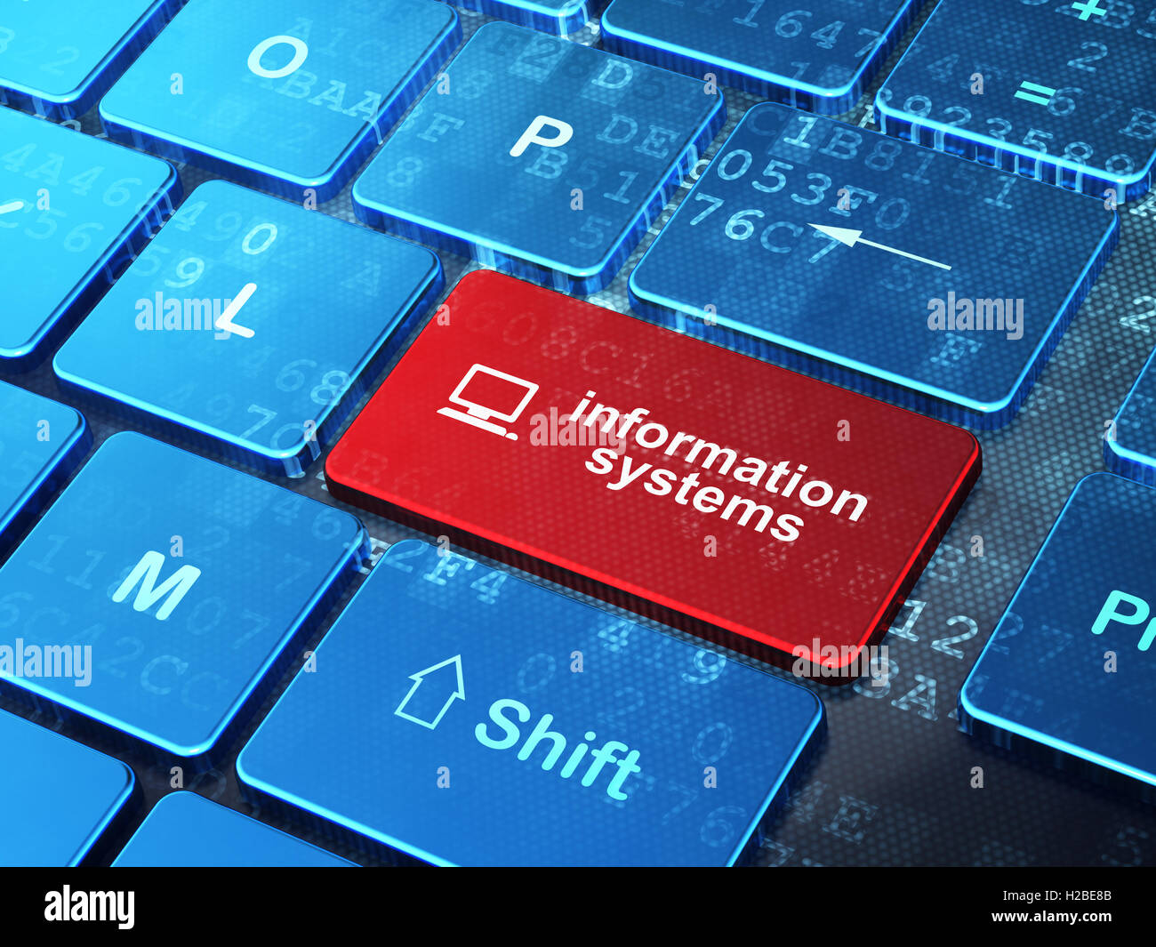 Data concept: Computer Pc and Information Systems on computer ke Stock ...