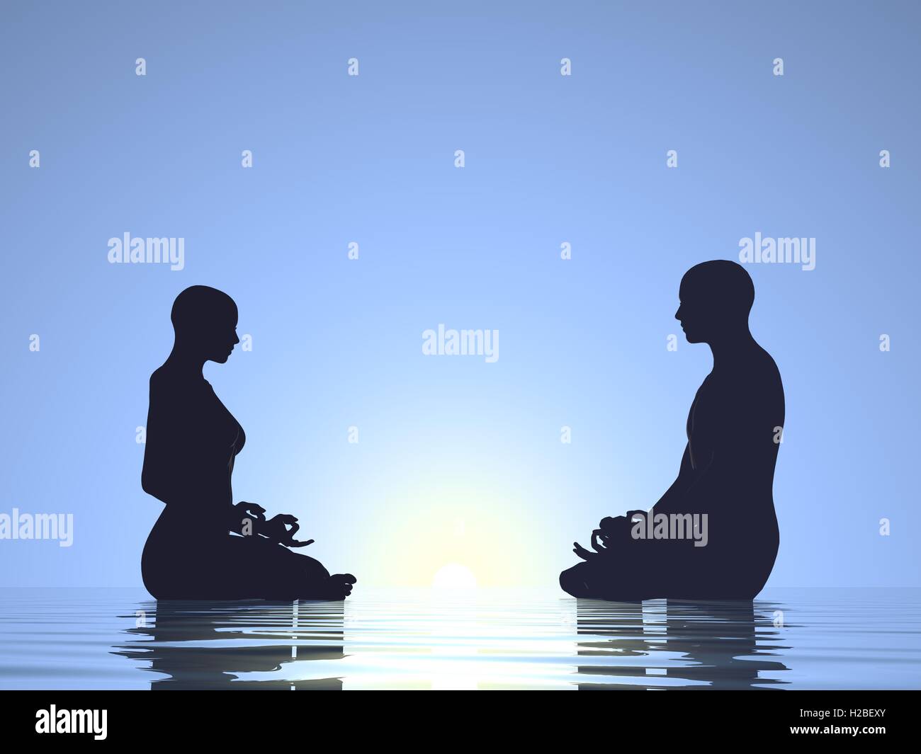 Couple meditation - 3D render Stock Photo