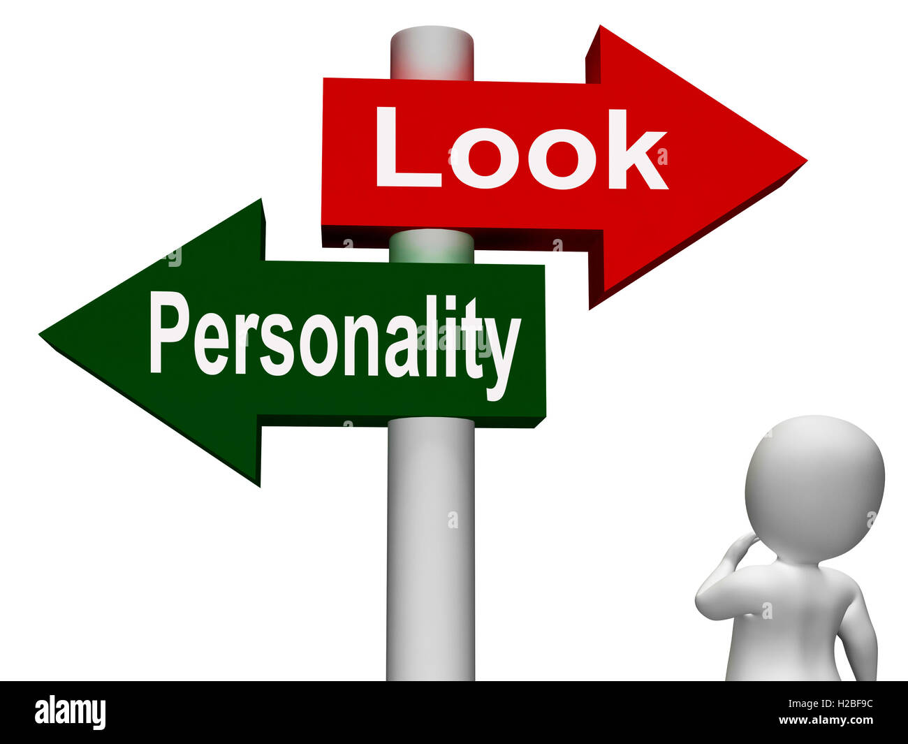 Look Personality Signpost Shows Character Or Superficial Stock Photo