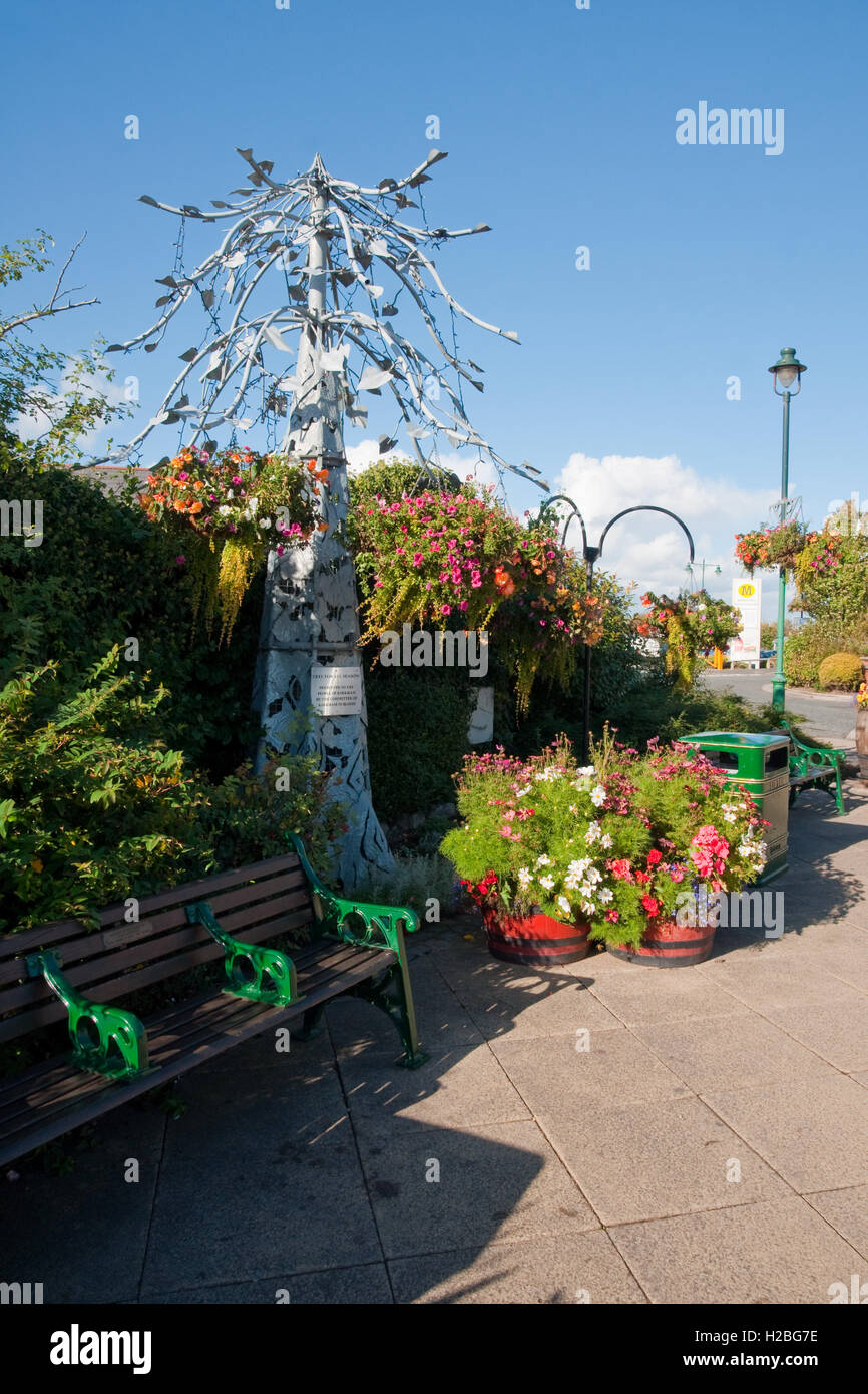 Public art sculpture and floral display in Kirkham town centre, Lancashire Stock Photo