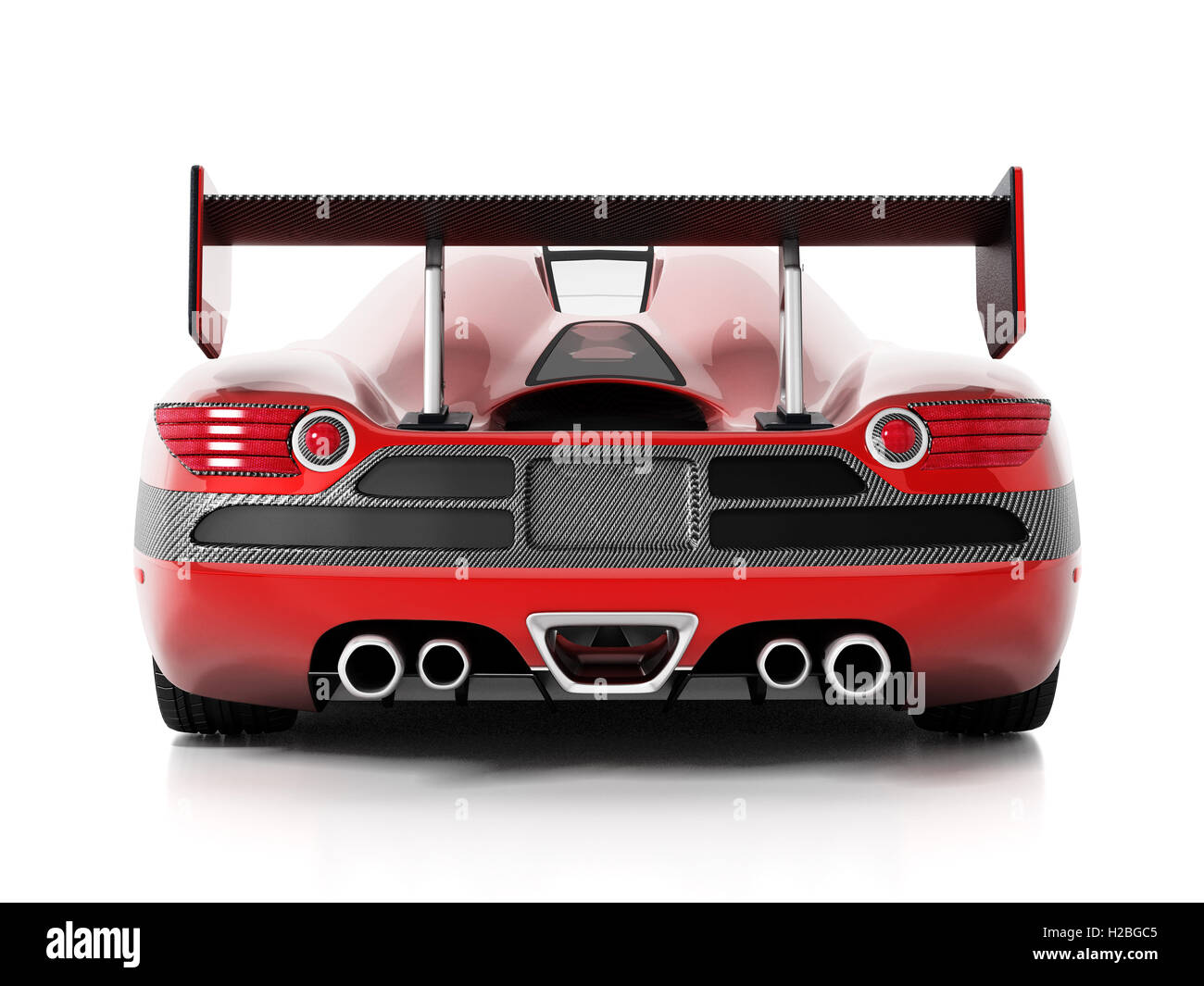 Red race car with carbon fiber spoiler. 3D illustration. Stock Photo