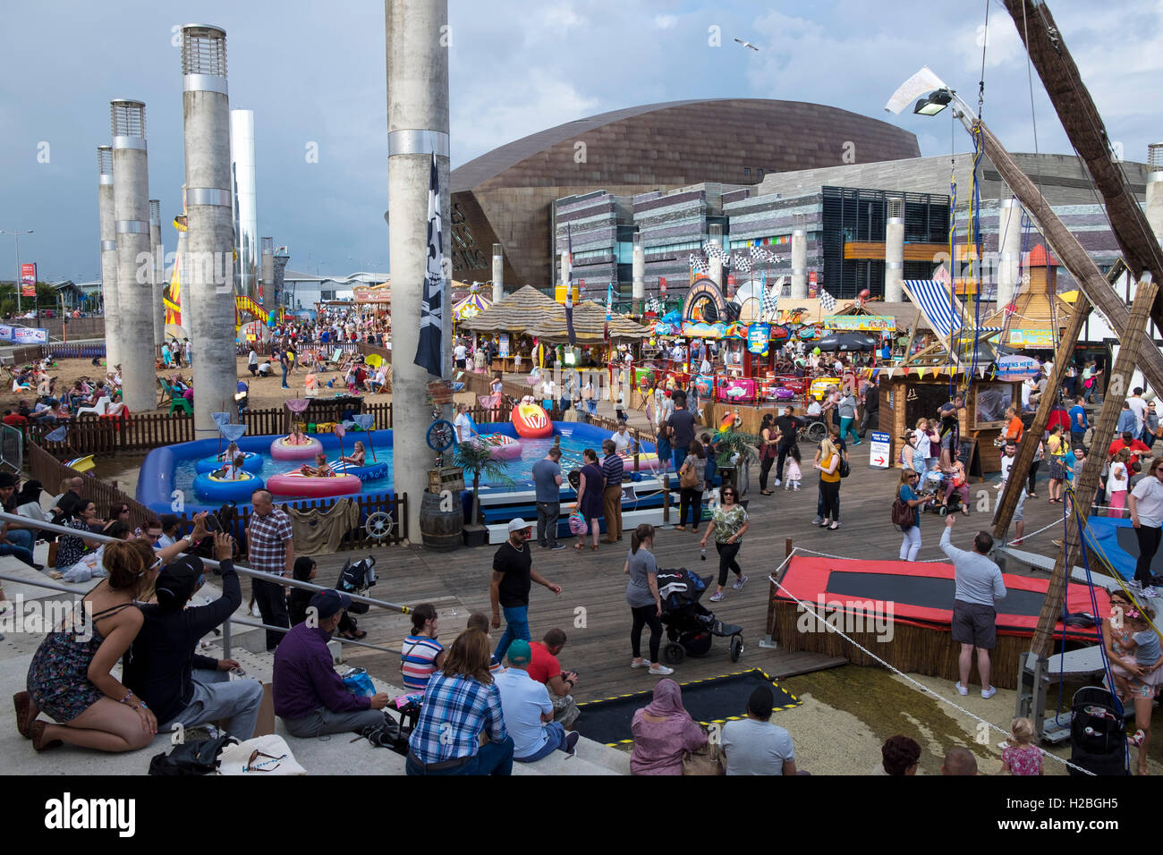 Fun fair at Roald Dahl Plass, Cardiff Bay, Cardiff, Wales Stock Photo -  Alamy
