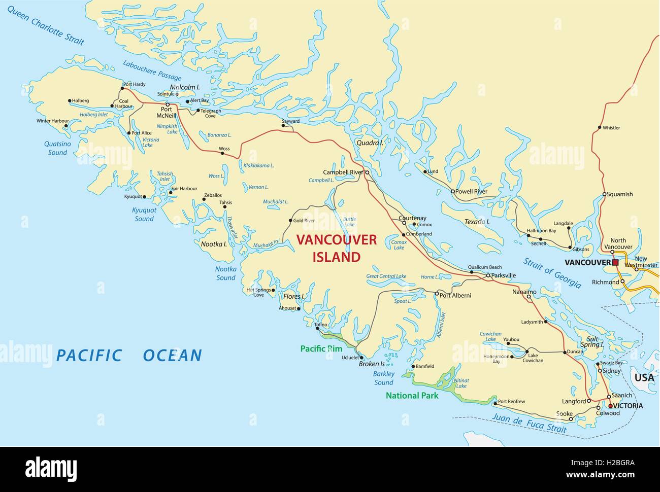 Vancouver Island Map Stock Vector Image Art Alamy