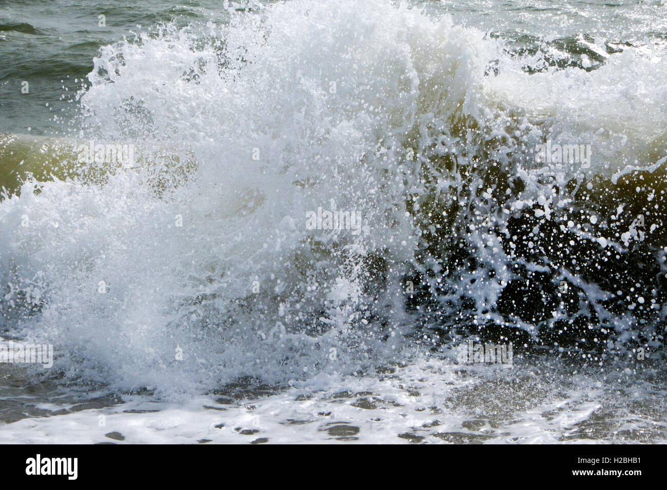 Close up of a Crashing wave breaking, lots of spray Stock Photo