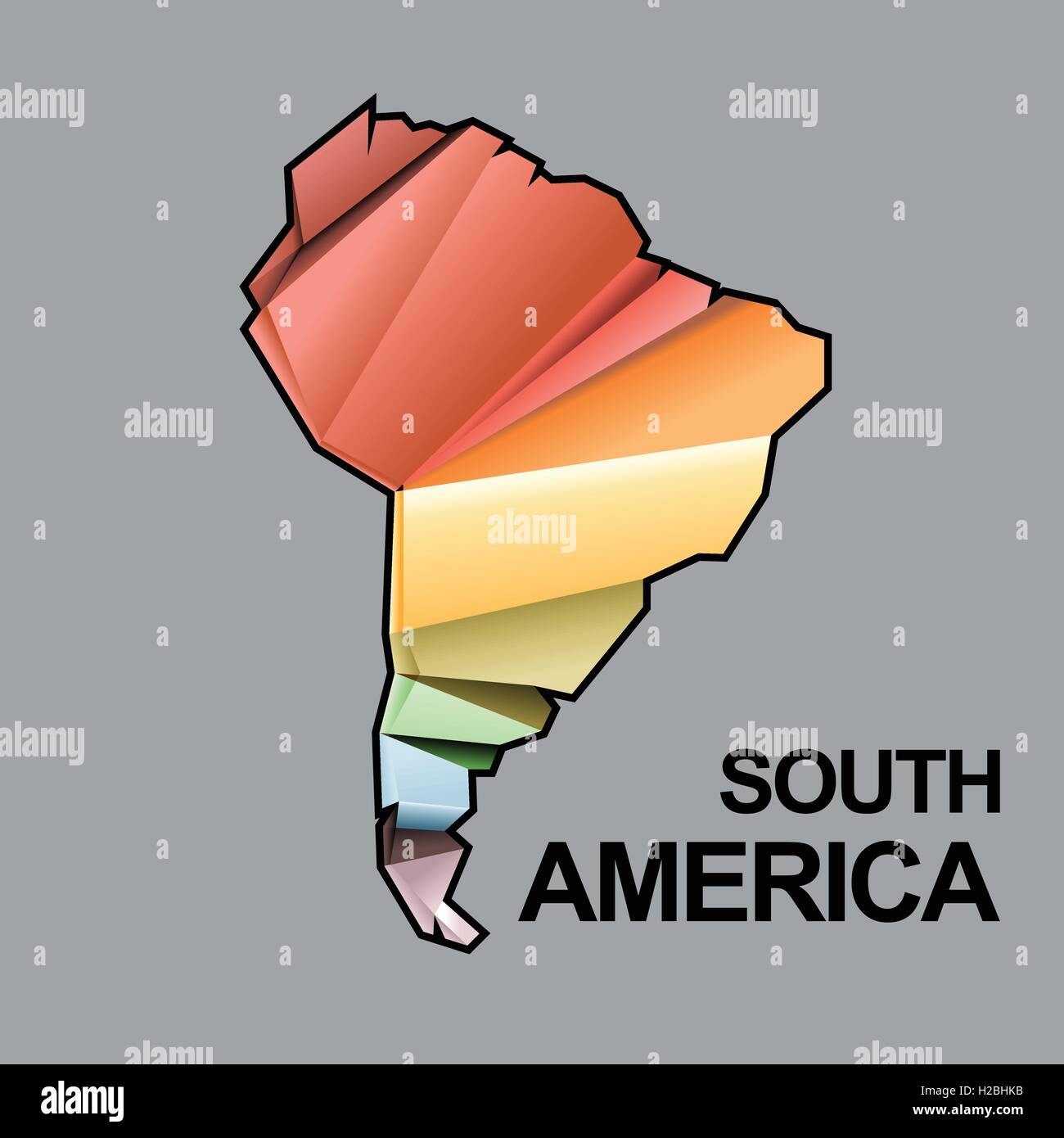 Digital vector south america map with abstract colored triangles and
