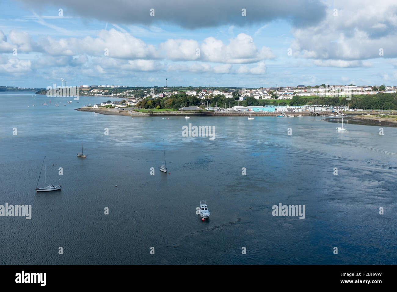 Milford Haven estuary viewed from the Cleddau Bridge at Pembroke Stock