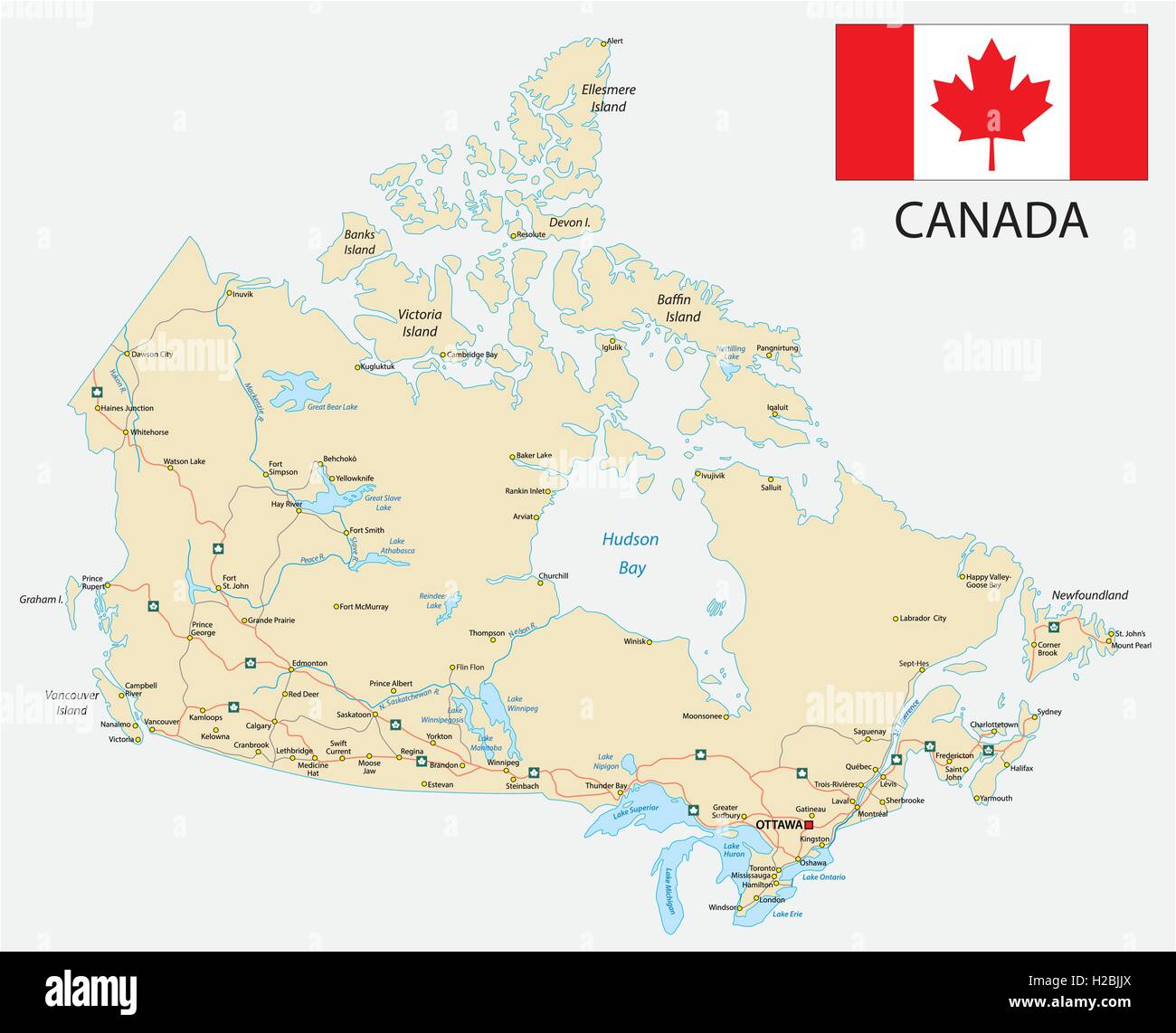 canada road map with flag Stock Vector