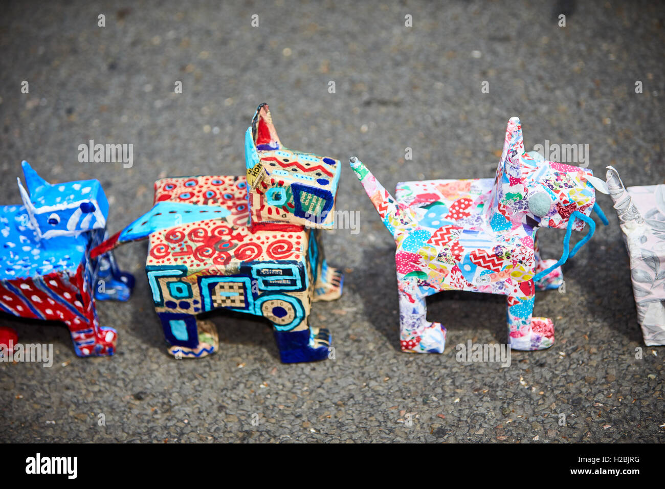 Papier-mâché pups created on behalf of Oxfordshire Mind for the Cowley Road Carnival Stock Photo